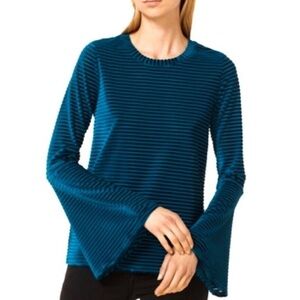 Michael Kors Teal Blue Top Ribbed Velvet Sz S Long Trumpet Bell Sleeves NWOT
